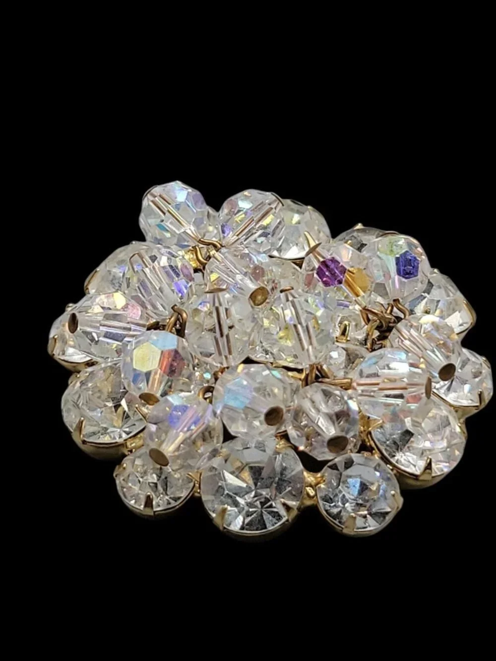 Vintage Juliana Brooch D&E Cha Cha Brooch AB Rhinestone Dangling Beads Gold Tone